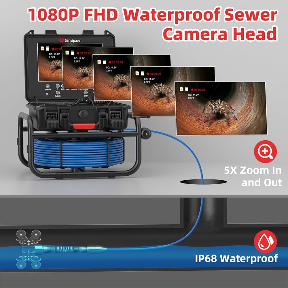 Sanyipace Pipe Camera with Locator, 512Hz Sewer Camera with
